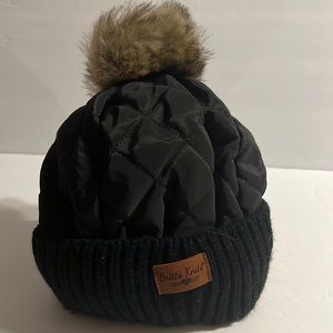 Britts knits diamond quilted beanie. Topped with faux fur pompon  washable